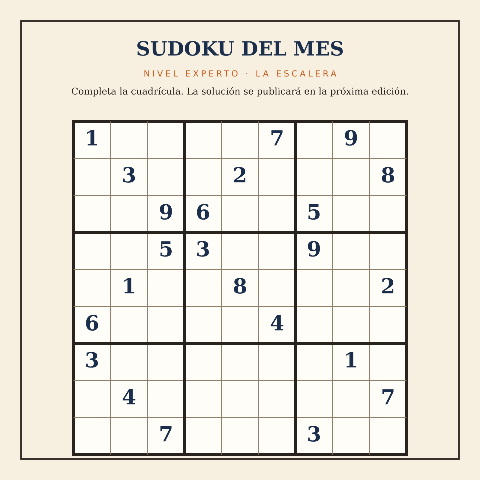 Sudoku del mes · Nivel experto